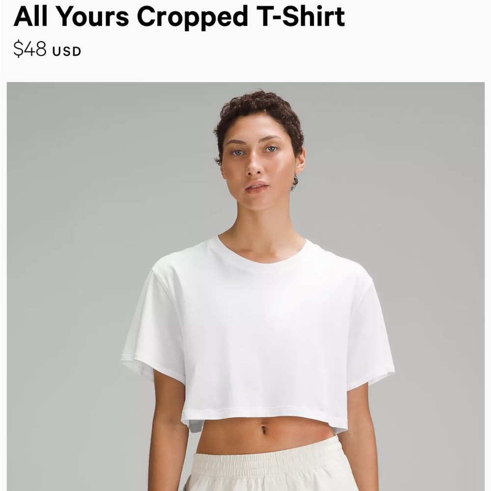 All yours crop top luluemon short sleeve white  XL size 12